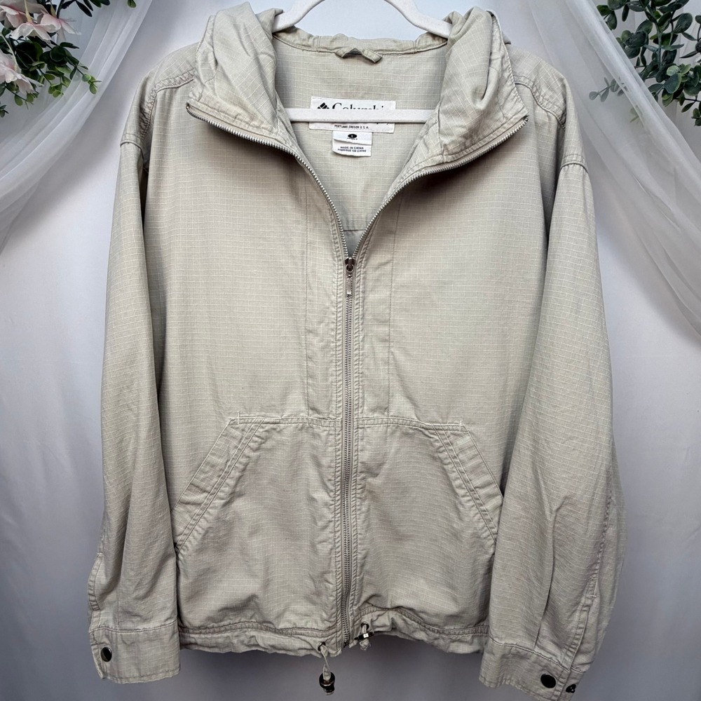 Columbia Womens Khaki Ripstop Cotton Hooded Full Zip Jacket AL3260 Size Large
